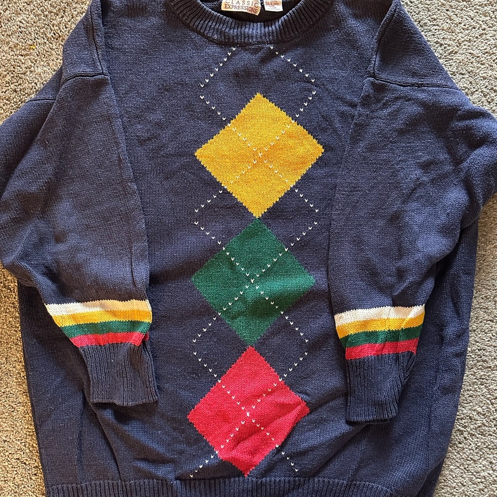 Classic Navy Argyle Crewneck Sweater